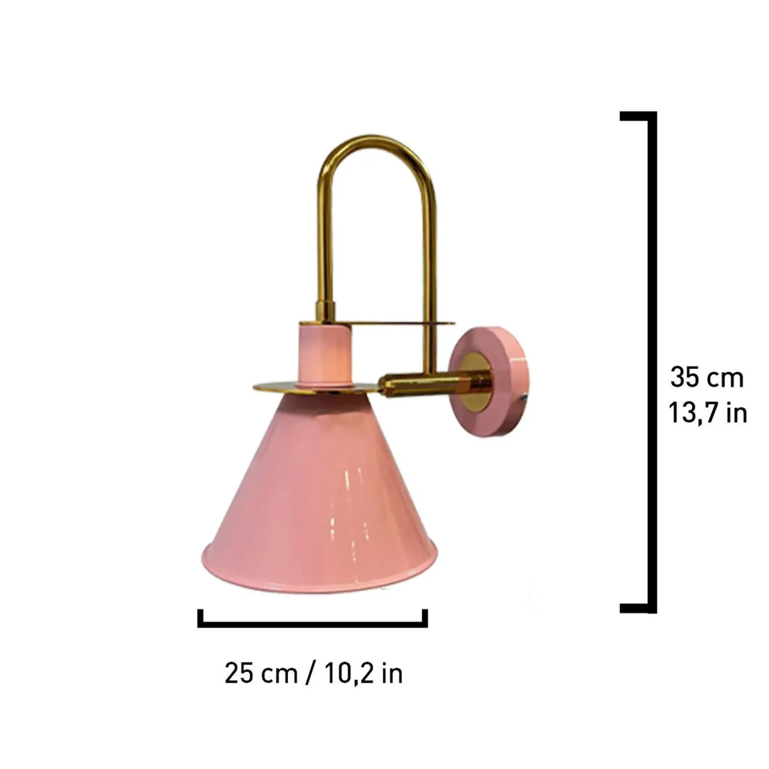 Seinävalaisin Ramsay, vaaleanpunainen/kultainen, korkeus 35 cm, metalli