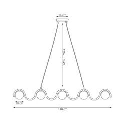 Sinus 5 -riippuvalaisin, musta/opaalinen, lasi, pituus 110 cm