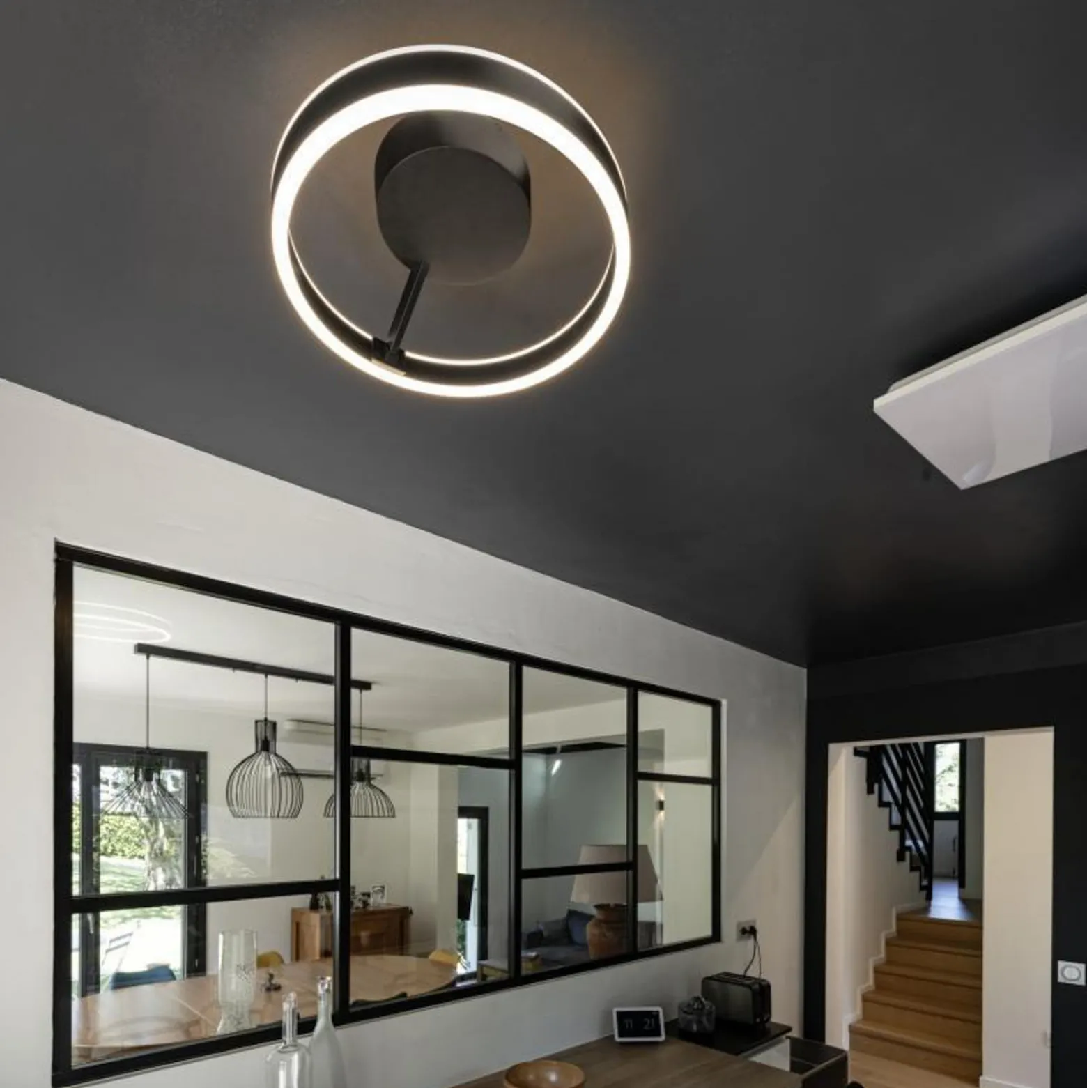 SLV LED-kattovalaisin One, Ø 60 cm, musta, metalli, CCT