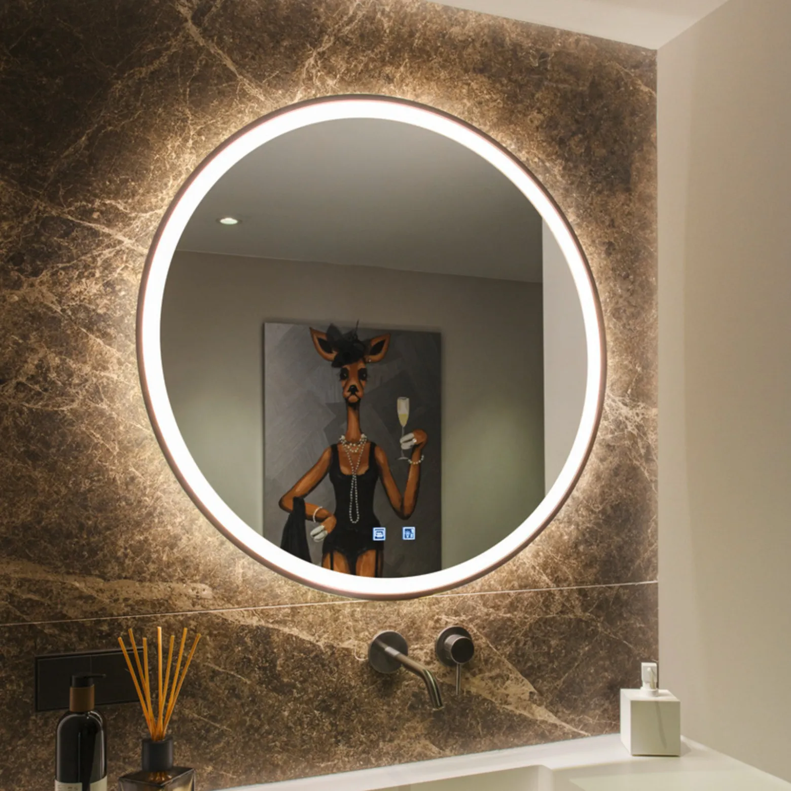 SLV Trukko LED-seinäpeili IP44 CCT musta Ø 80 cm