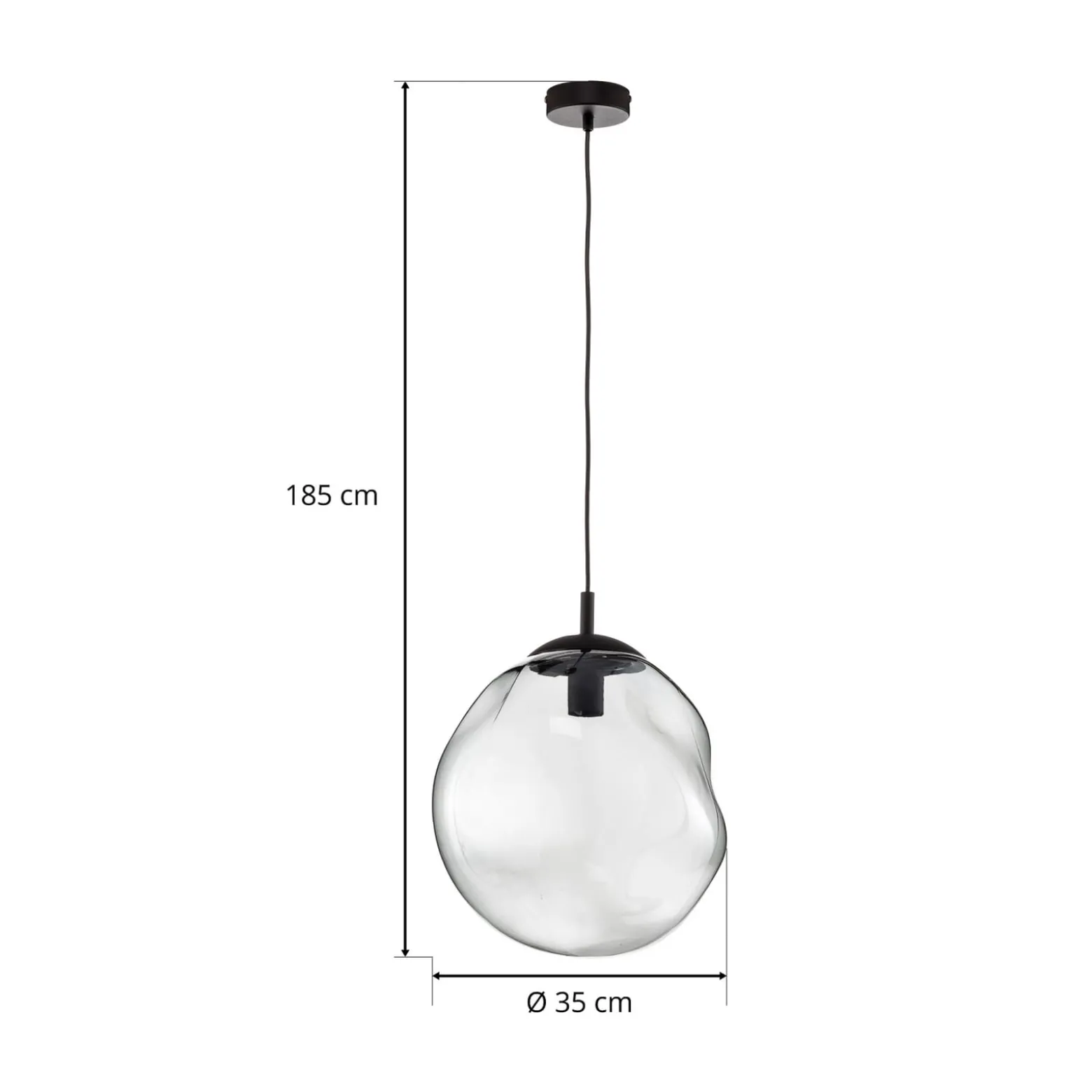 Sol lasinen riippuvalaisin, Ø 35cm, musta/savunharmaa