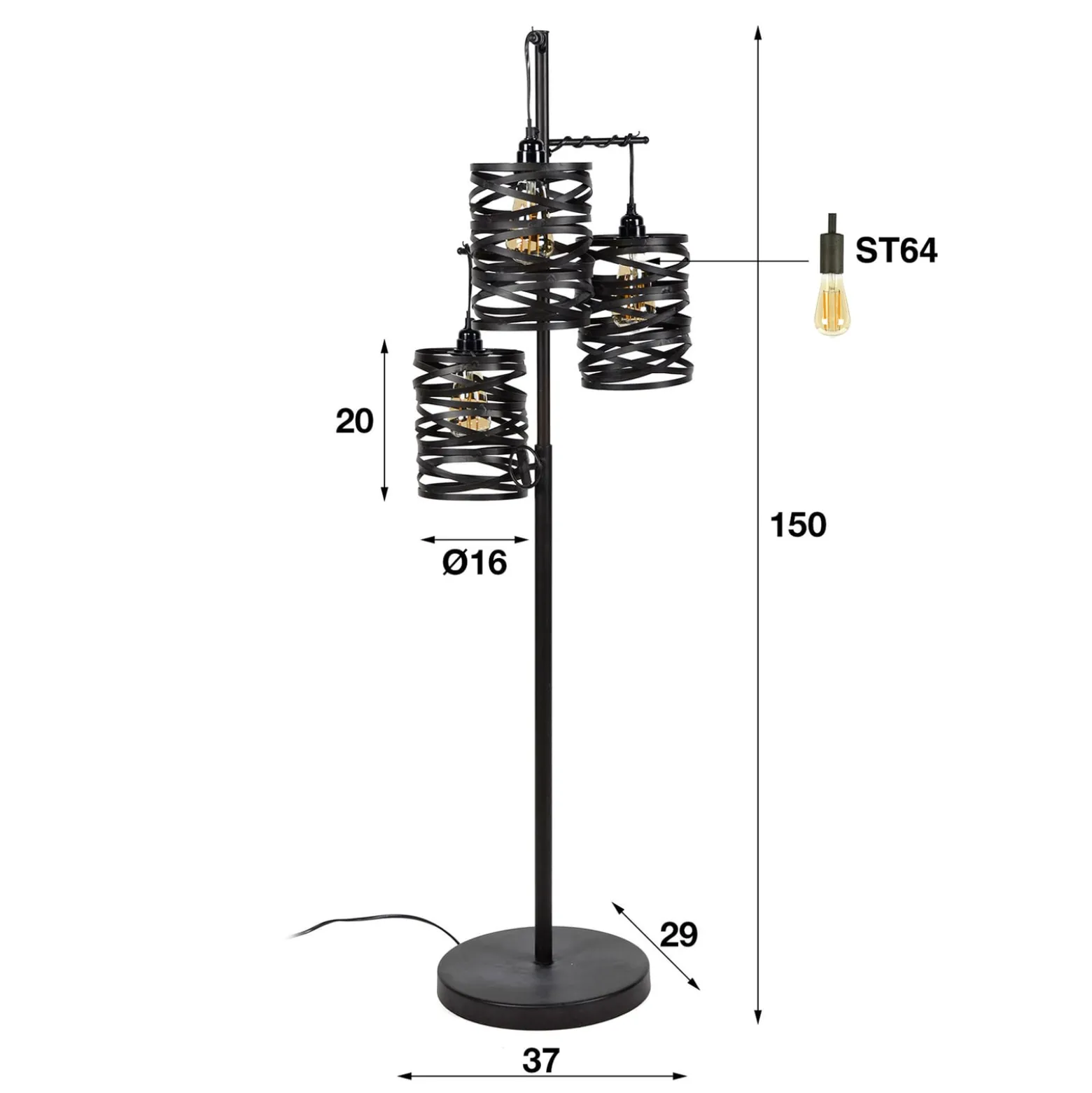 Spindlight lattiavalaisin, kolmilamppuinen, korkeus 150 cm
