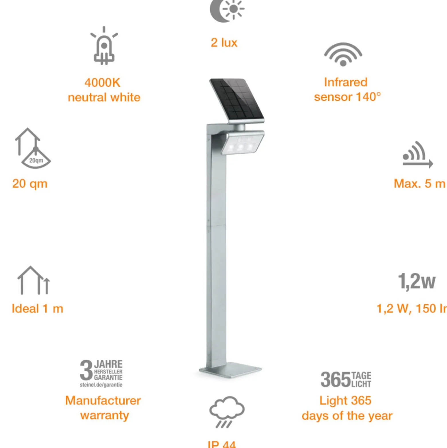 STEINEL XSolar Stand -LED-aurinkovalaisin hopea