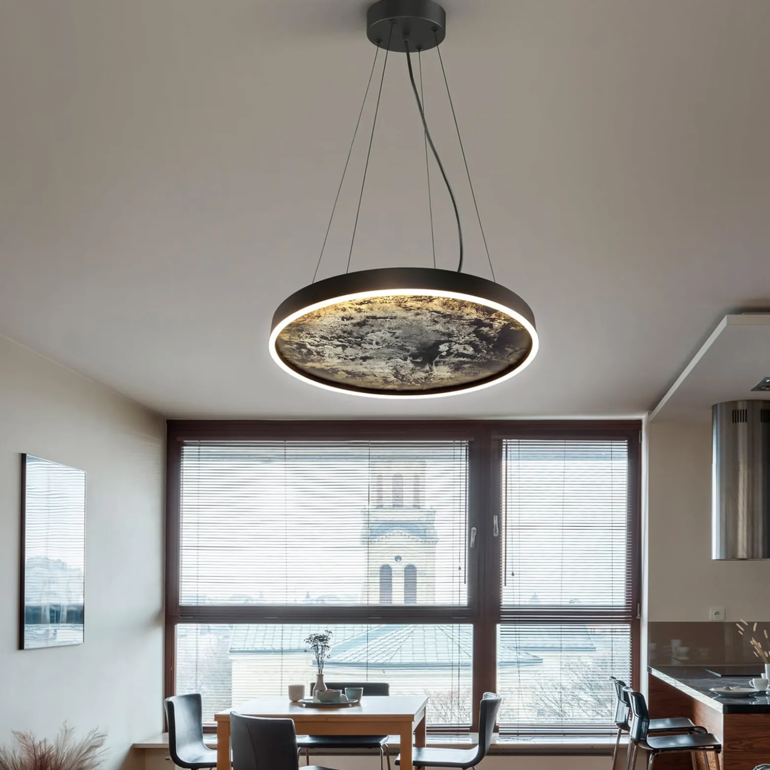 Stone LED-riippuvalaisin, Ø 60 cm, CCT, musta, metalli, akryyli