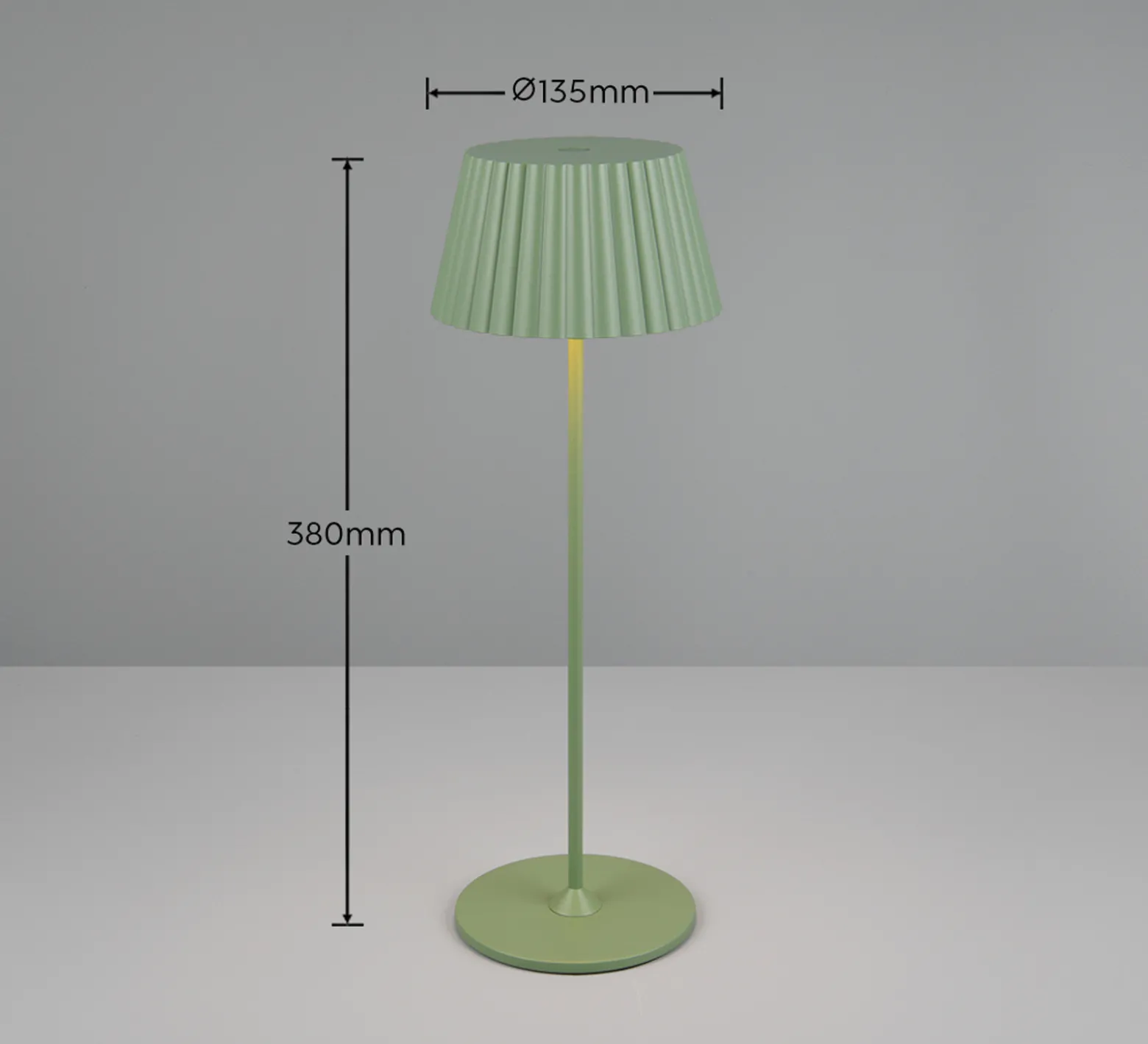 Suarez LED ladattava pöytävalaisin, vihreä, korkeus 39 cm, metallia