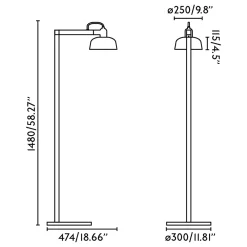 Tatawin-lattiavalaisin, musta, teräs/lasi, korkeus 148 cm