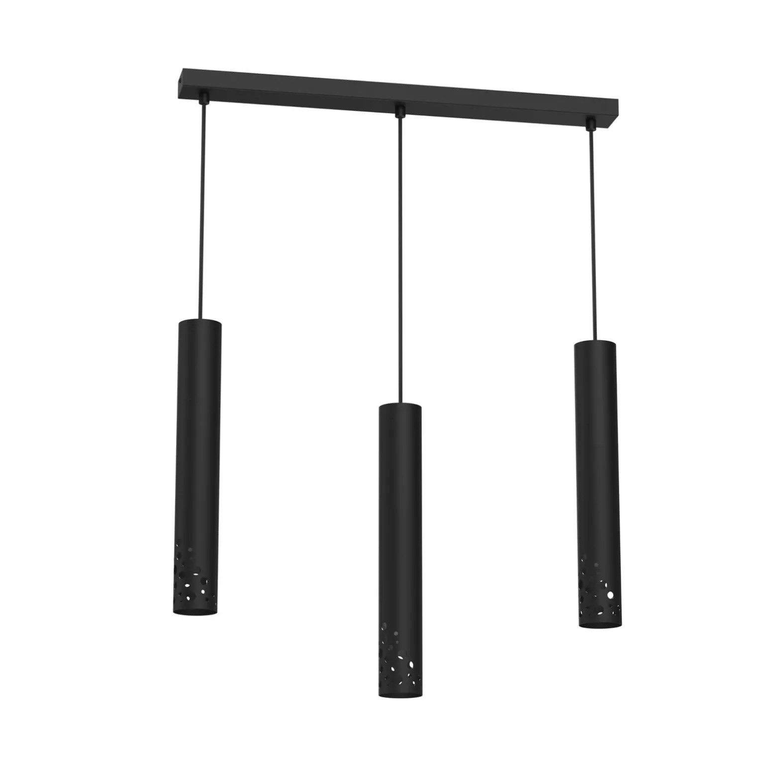 Tibia-riippuvalaisin, kolmilampullinen, pitkä, musta, teräs, GU10