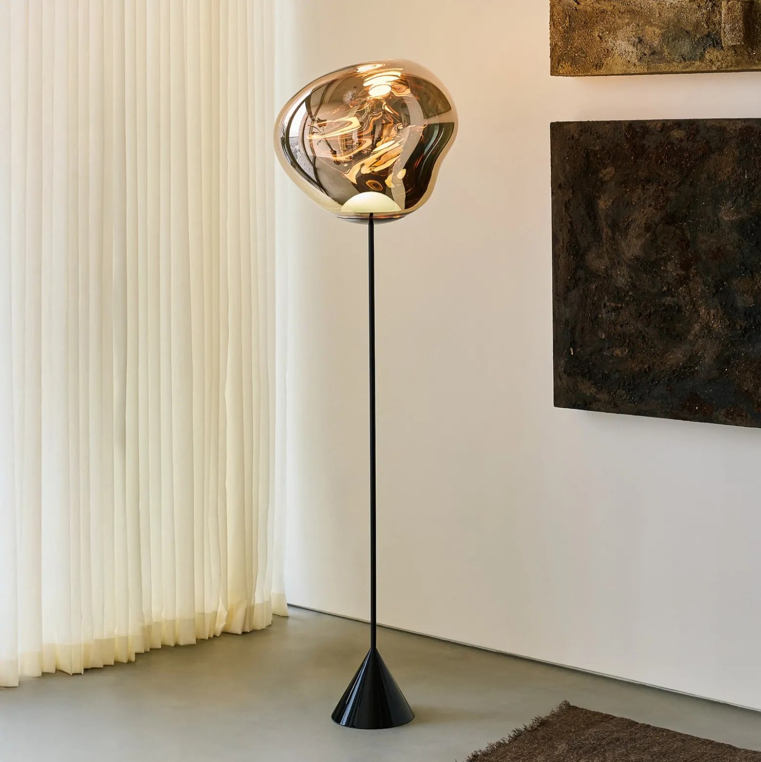 Tom Dixon LED-lattiavalo Melt Cone Slim, kuparinen, Euro