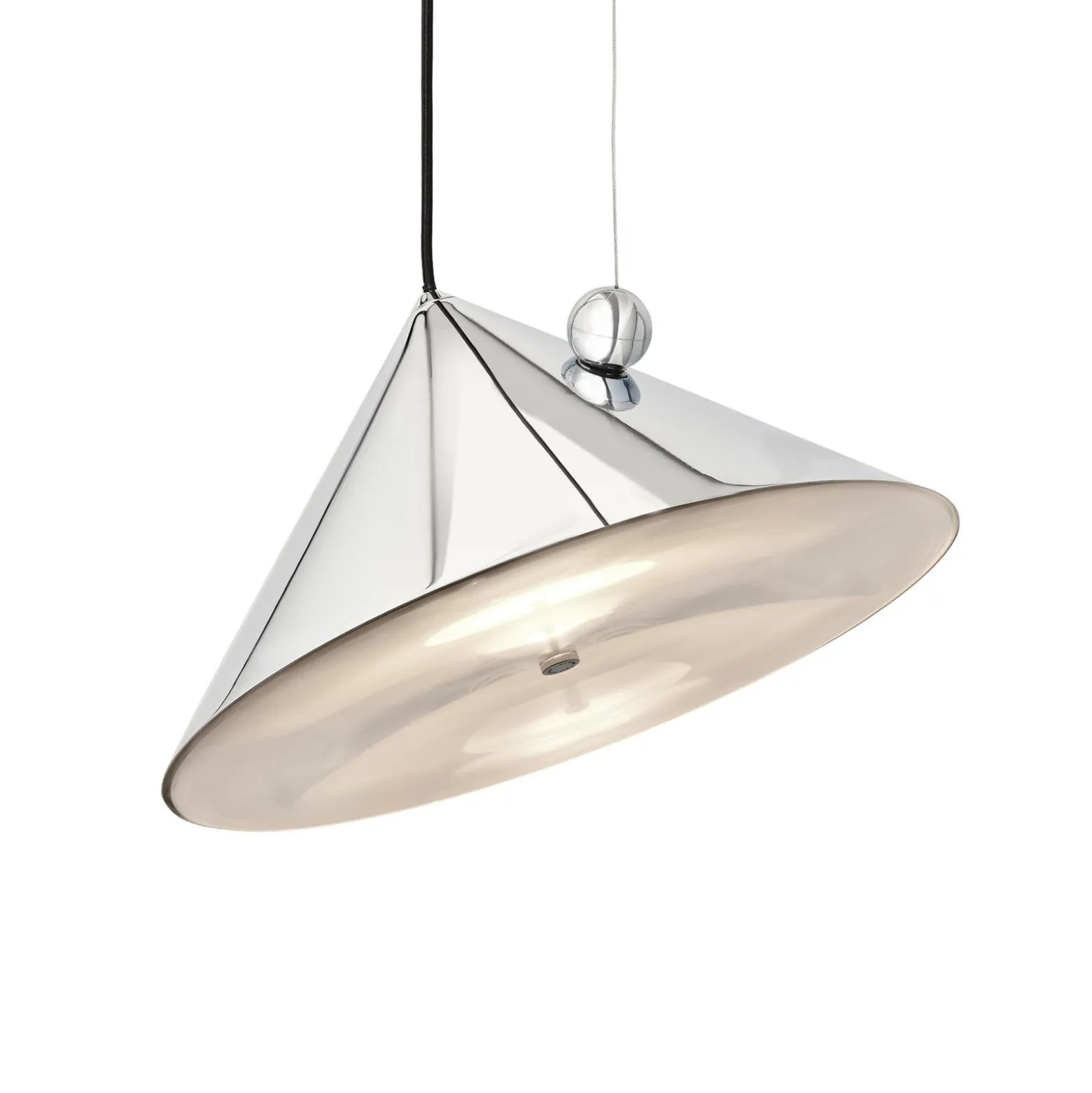 Tom Dixon LED-riippuvalaisin Pose, hopea, Ø 43 cm, teräs, himmennettävä