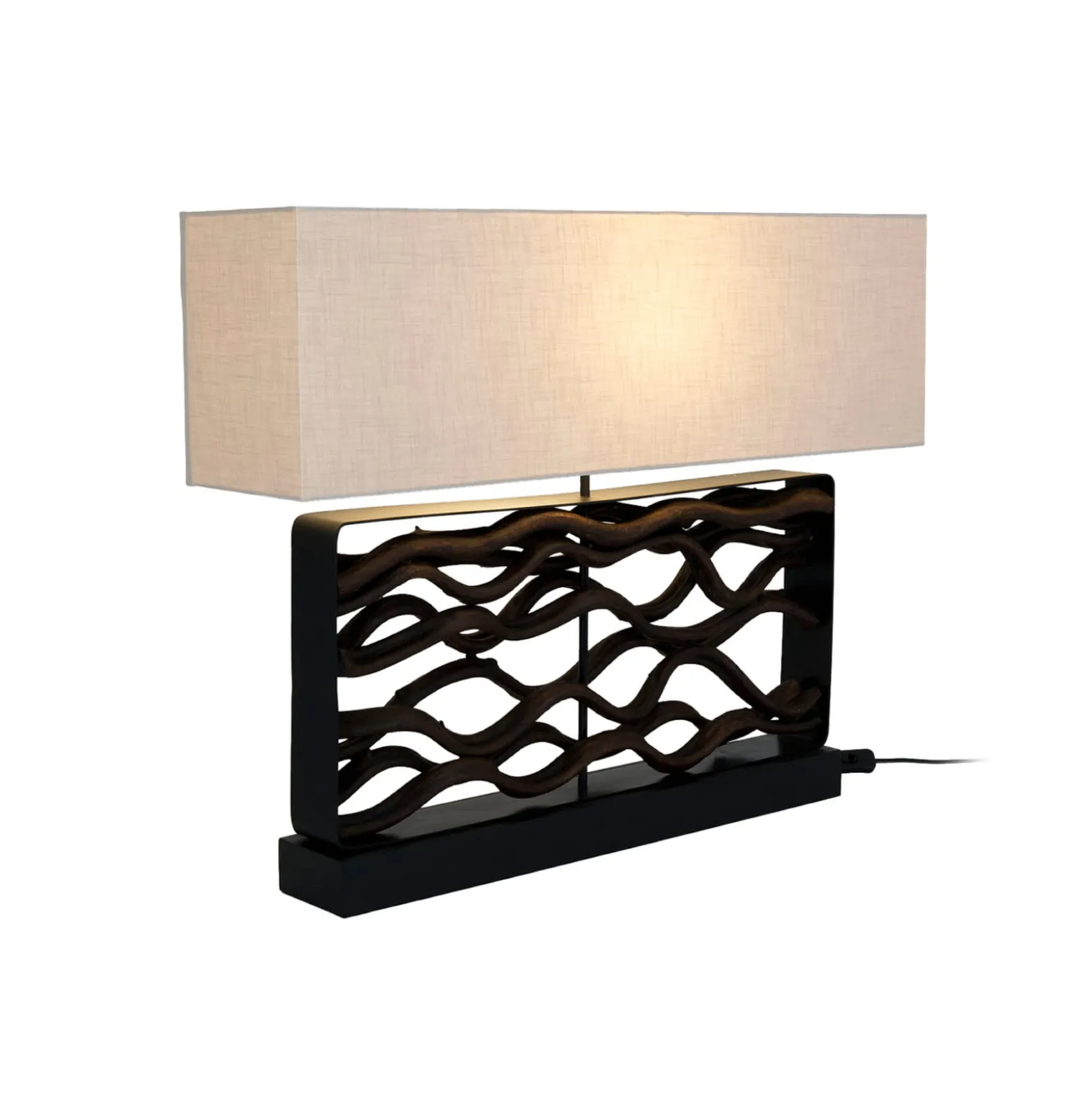 TREMITI NERO -pöytälamppu, musta/beige, korkeus 67 cm, puu/tekstiili
