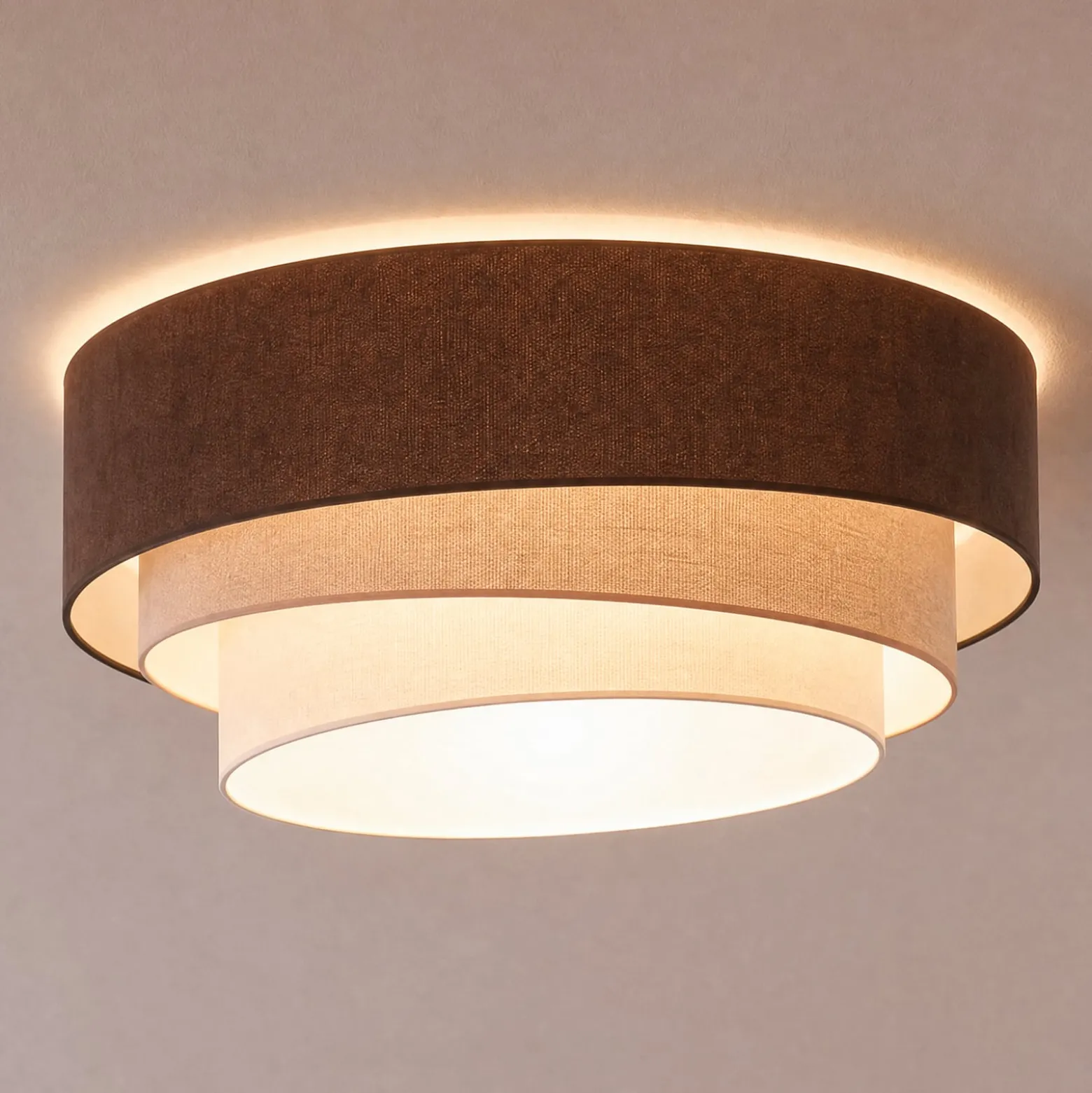 Trio-kattovalaisin, ruskea/beige, halkaisija 60 cm, tekstiili, E27