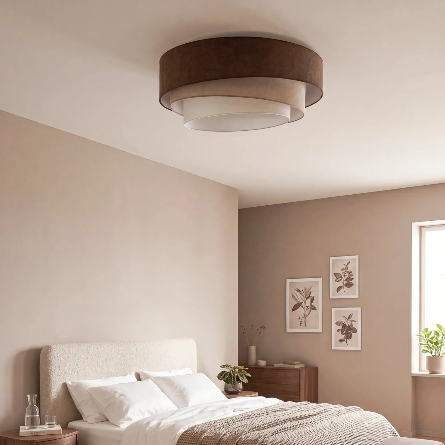 Trio-kattovalaisin, ruskea/beige, halkaisija 60 cm, tekstiili, E27