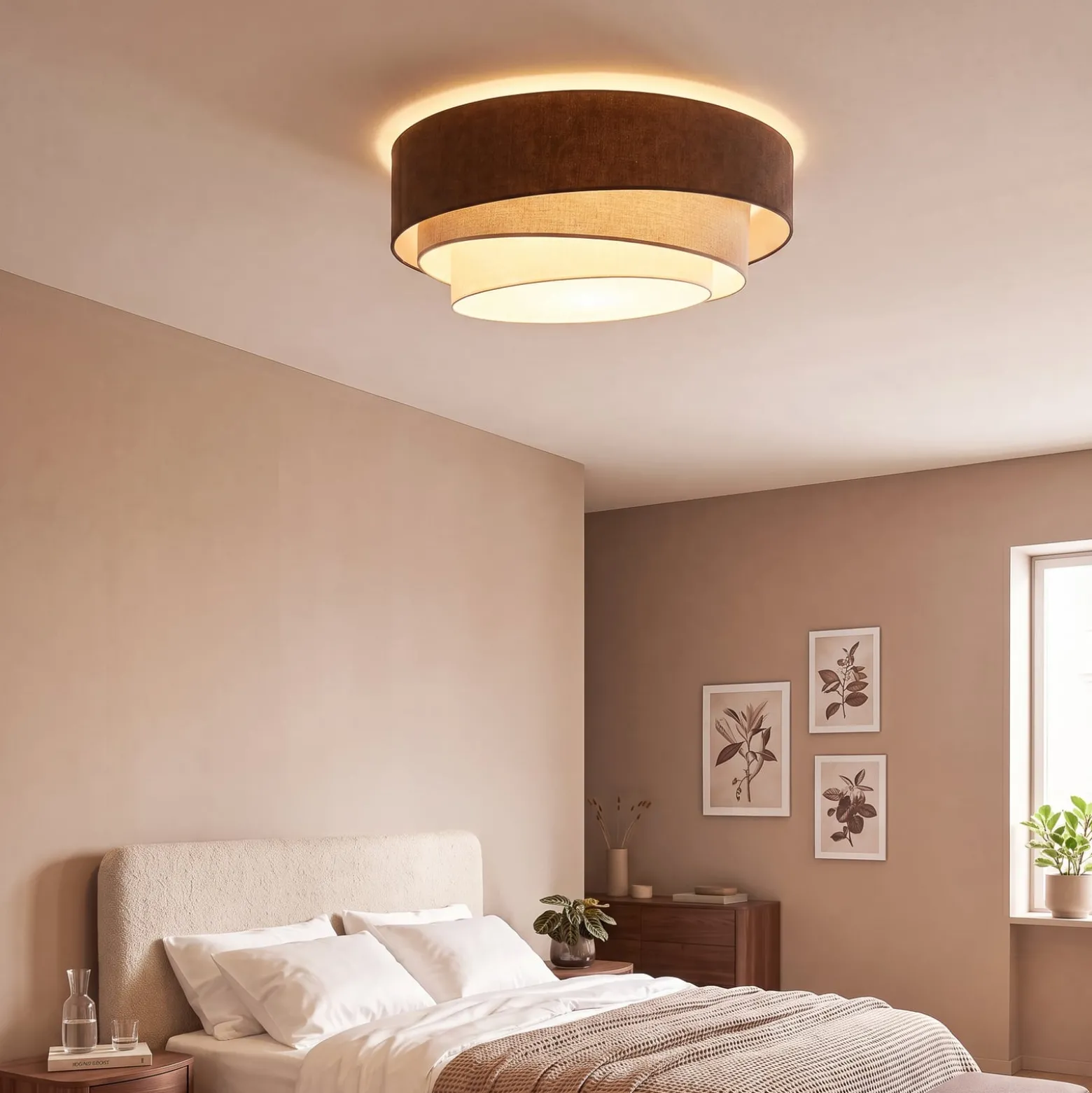Trio-kattovalaisin, ruskea/beige, halkaisija 60 cm, tekstiili, E27