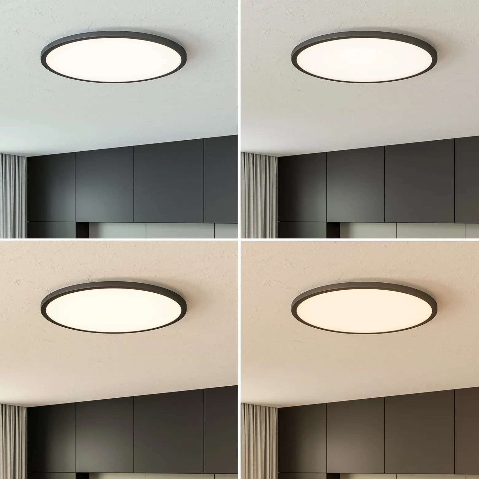 Tuco-LED-kattovalaisin CCT, himmennys, musta Ø50cm
