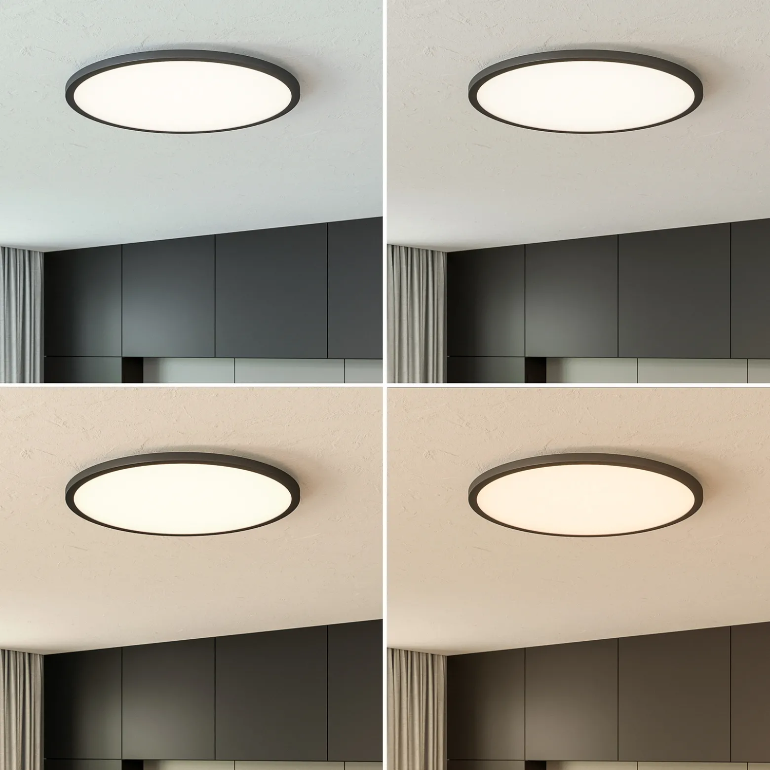 Tuco-LED-kattovalaisin CCT, himmennys, musta Ø50cm