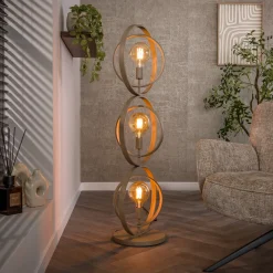 Turn Around -lattiavalaisin, beige, 3-lamppuinen, korkeus 124 cm, E27