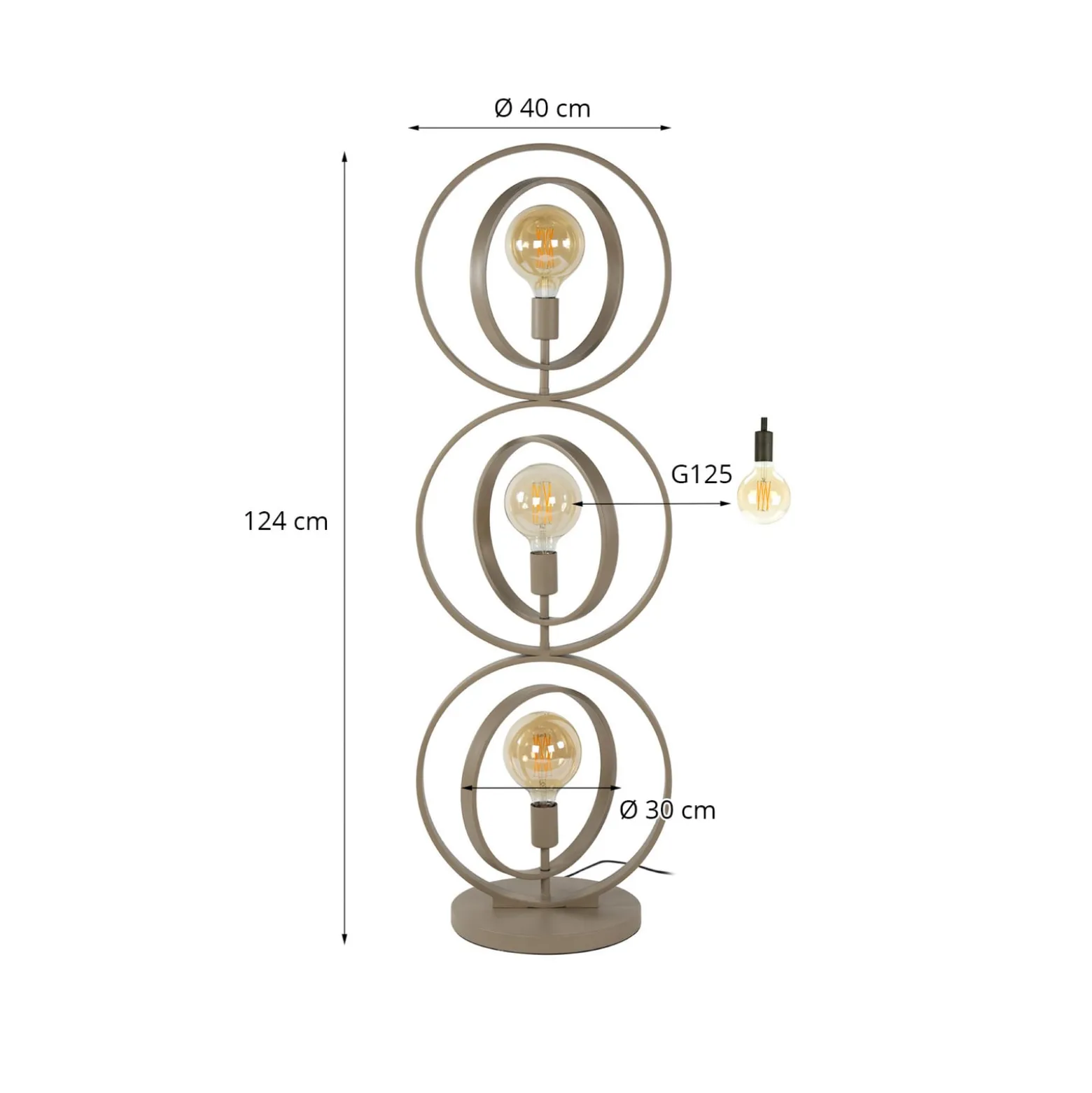 Turn Around -lattiavalaisin, beige, 3-lamppuinen, korkeus 124 cm, E27