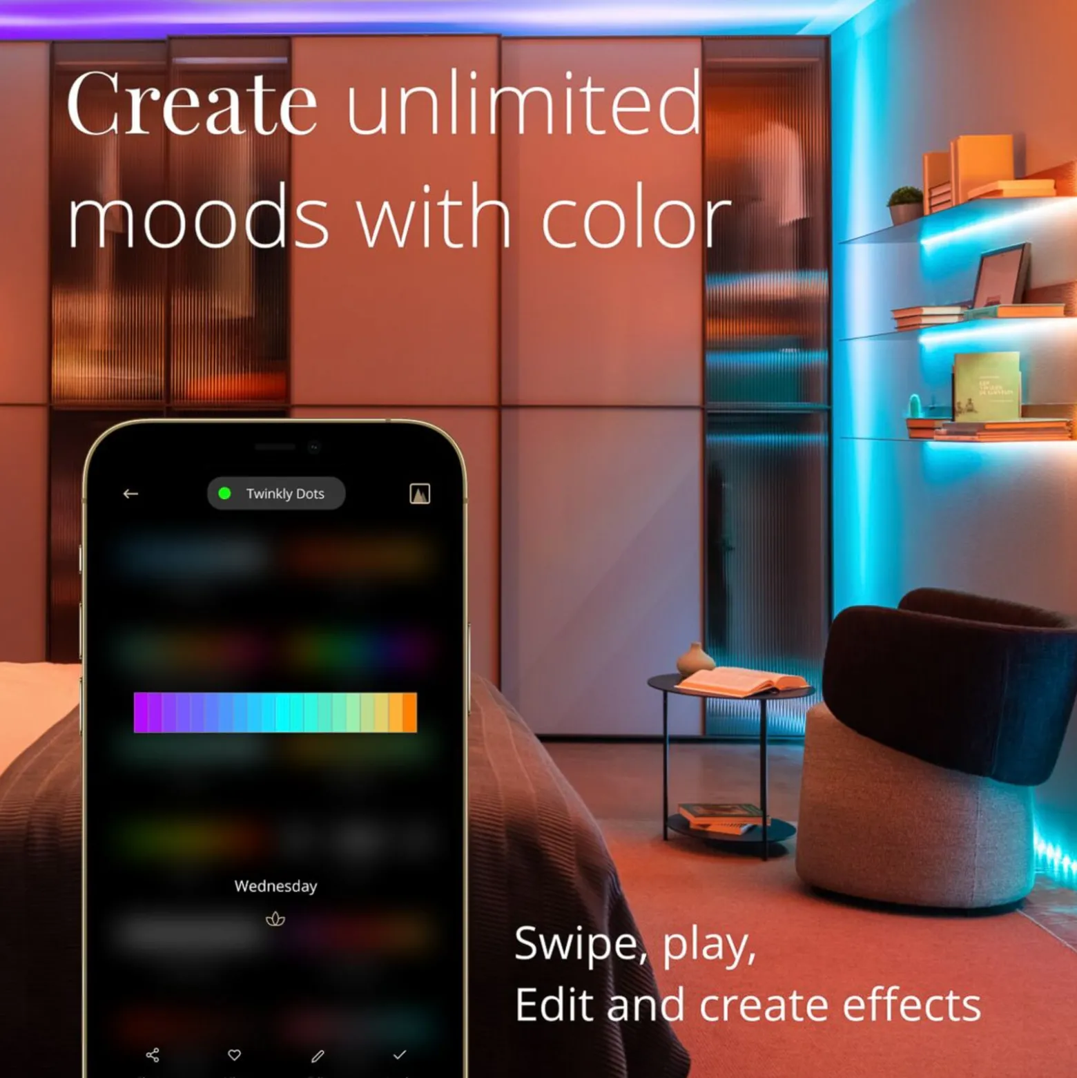 Twinkly Dots LED-ketju RGB, musta, IP44, 10m