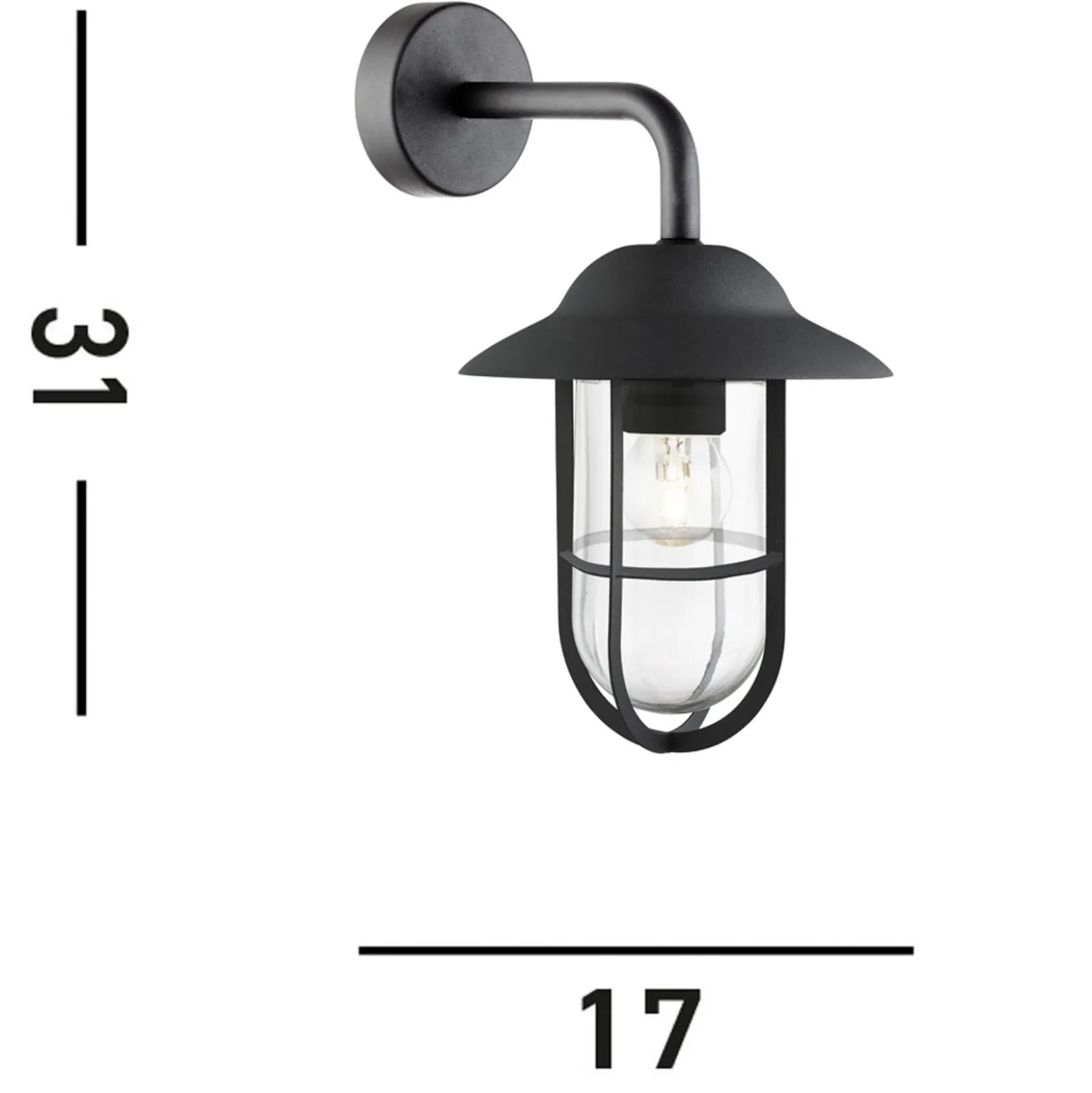 Ulkoseinävalaisin Toronto, musta IP44, teräs, lasi, E27