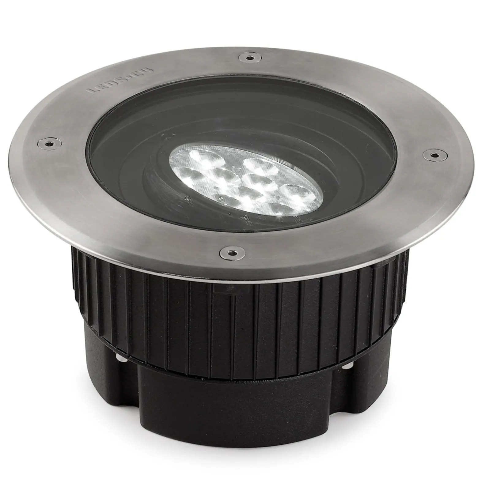 Upotettava LED-lattiavalaisin Gea, Ø 18 cm, 3000K, ruostumaton teräs