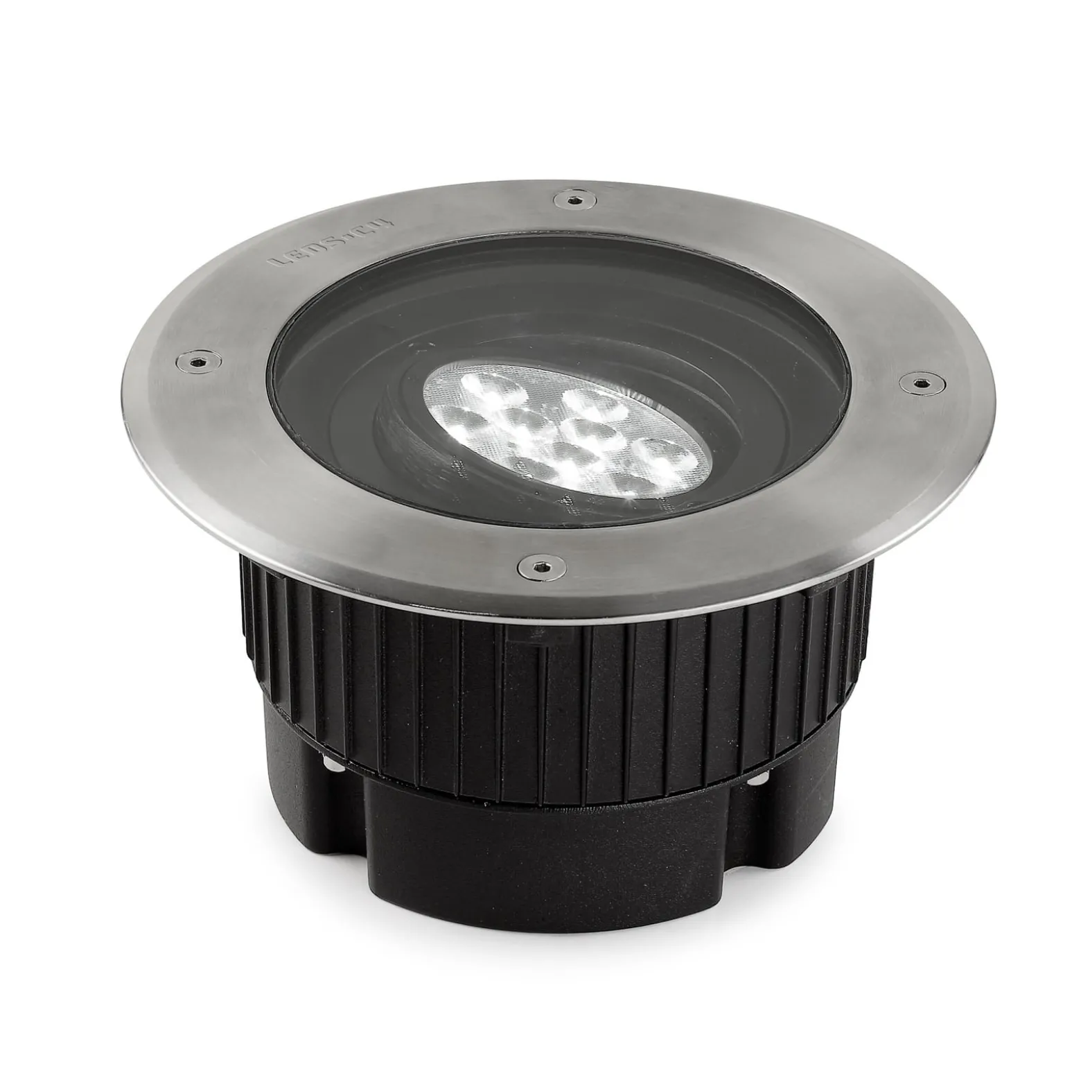 Upotettava LED-lattiavalaisin Gea, Ø 18 cm, 3000K, ruostumaton teräs