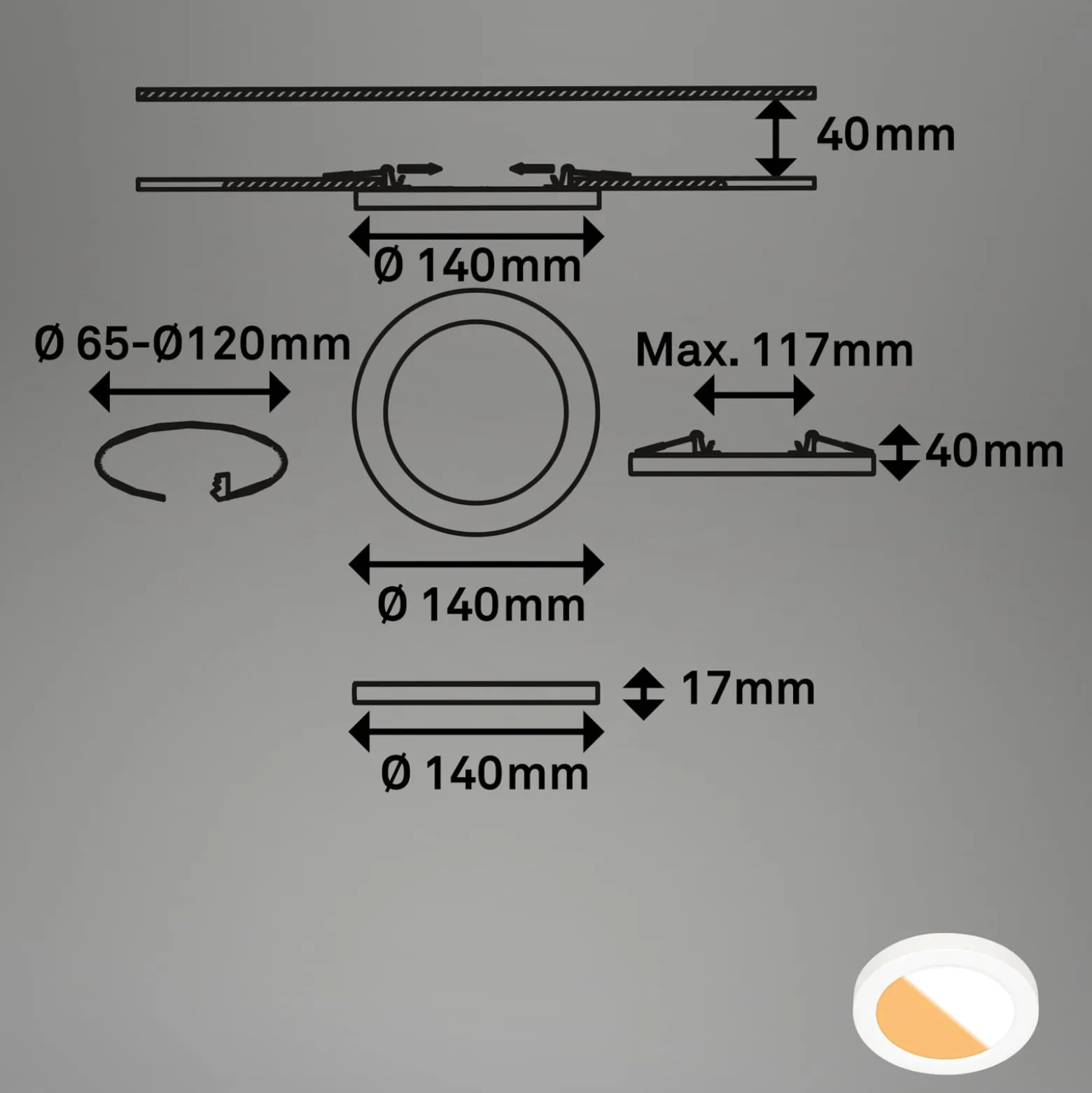 Upotettava LED-valaisin 7609 3,000K/4,000K Ø 14 cm