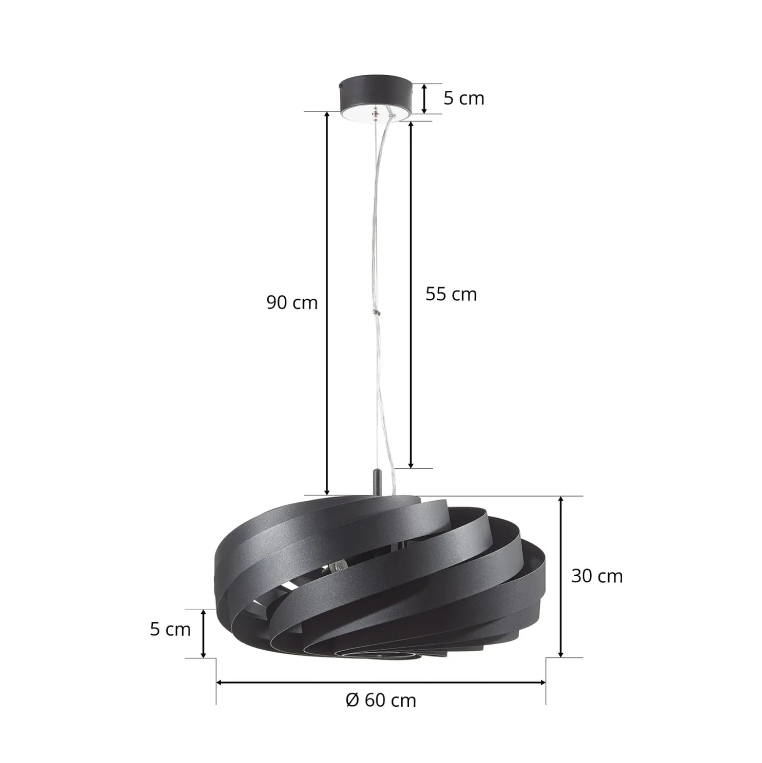 Vento riippuvalaisin, musta, Ø 60 cm, metalli, E27