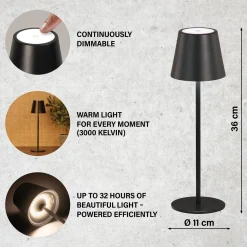 Viletto LED ladattava pöytävalaisin, musta, IP54