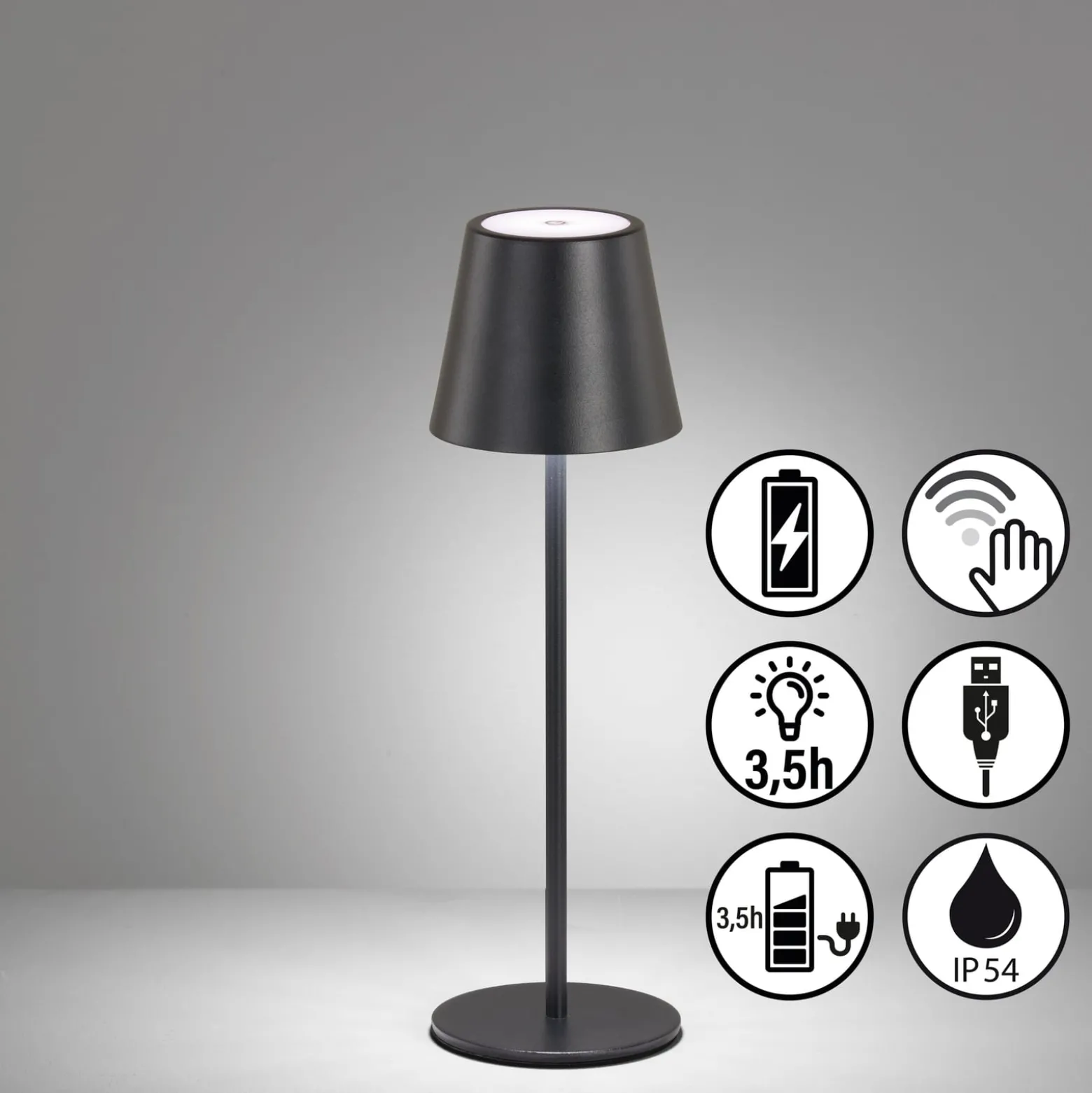 Viletto LED ladattava pöytävalaisin, musta, IP54