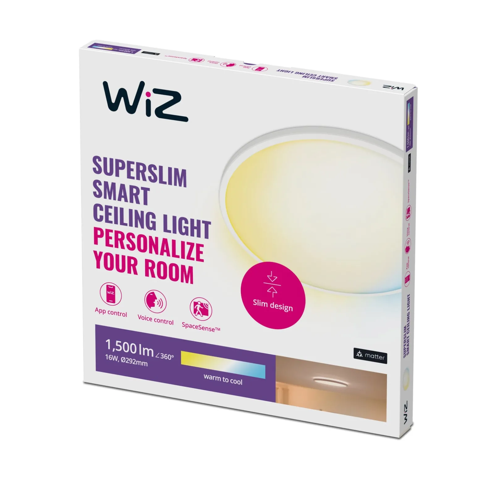 WiZ SuperSlim LED kattovalaisin CCT Ø29cm valkoinen