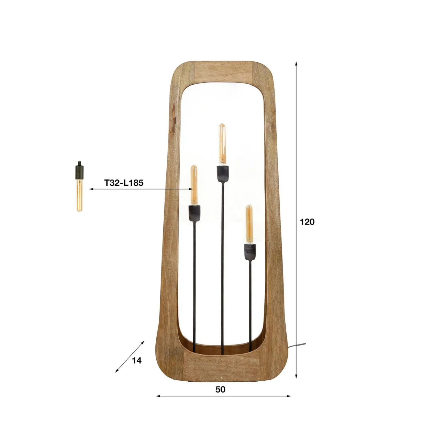 Woodframe lattiavalaisin, 3-valo, mangopuu, luonnonvalkoinen