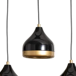 Yildo-riippuvalaisin, musta/kultainen, 5-lamppuinen. Pituus 111 cm