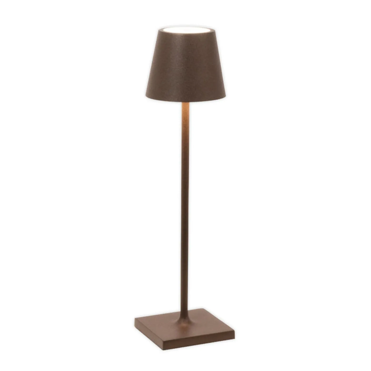 Zafferano LED-akkukäyttöinen pöytälamppu Poldina micro, ruosteenruskea, IP65